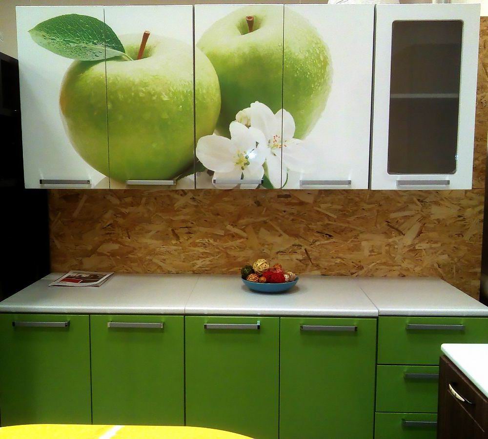Готовая модульная кухня Яблоко 1.6 м с принтом