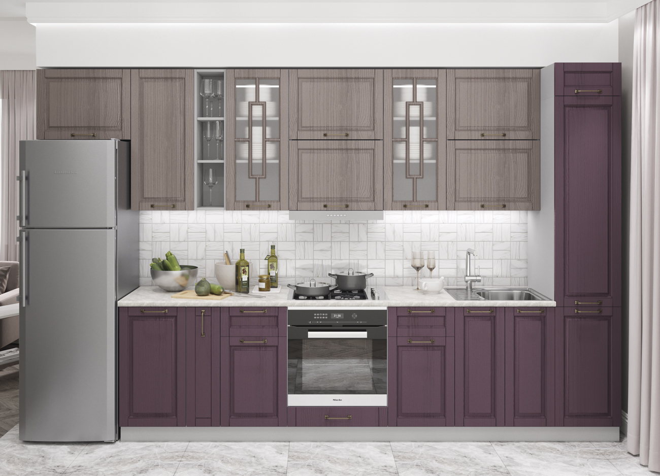 Модульная кухня Гарда бронза - пурпурный