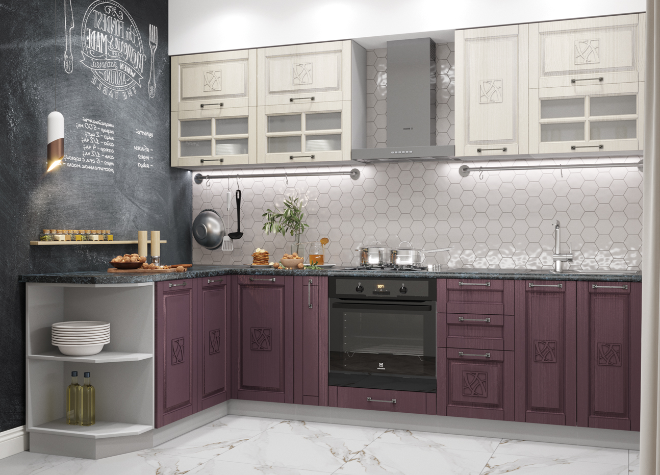 Модульная кухня Тито перламутр - пурпур
